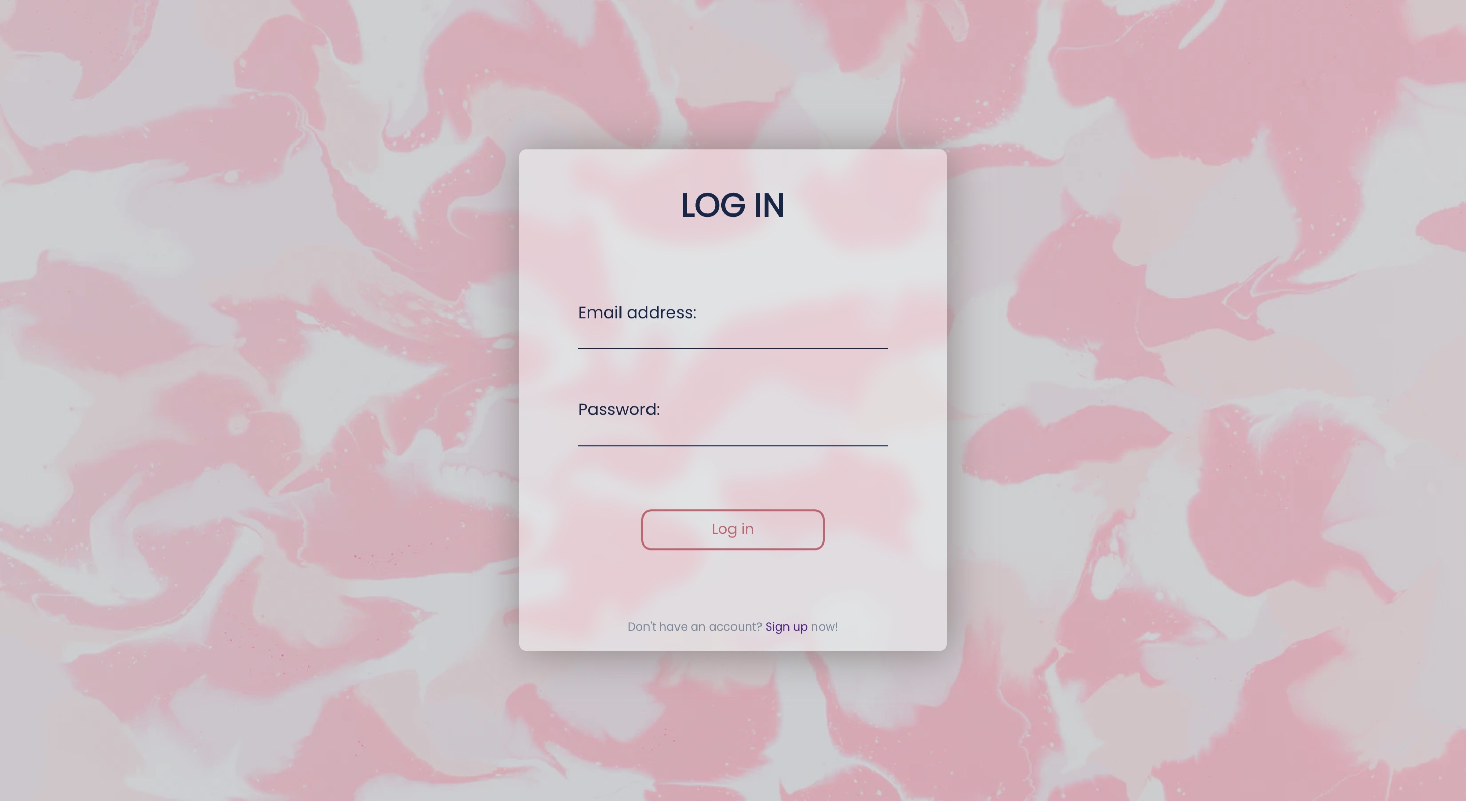 Screenshot of the login page of the project