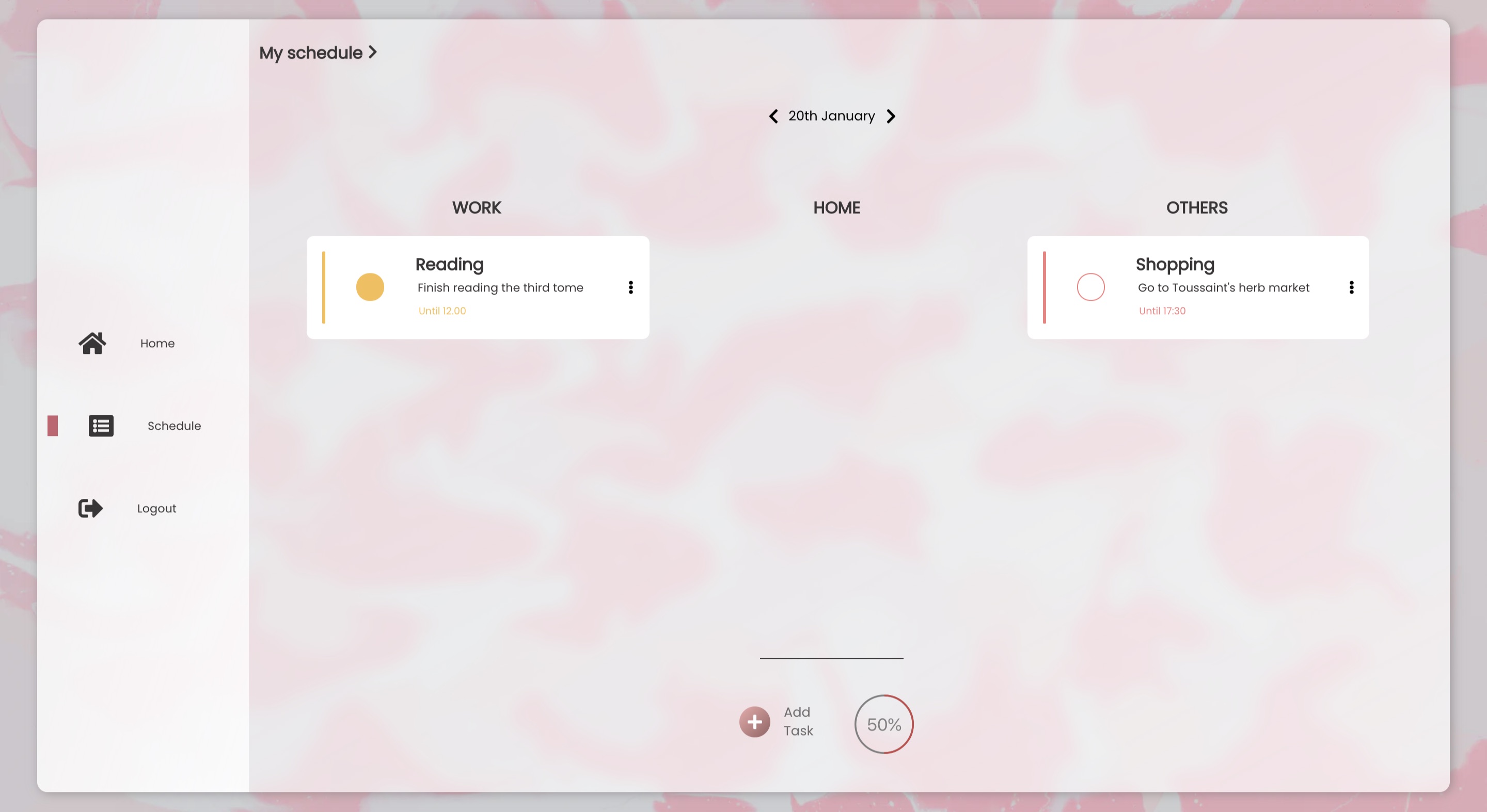 Screenshot of the schedule page of the project