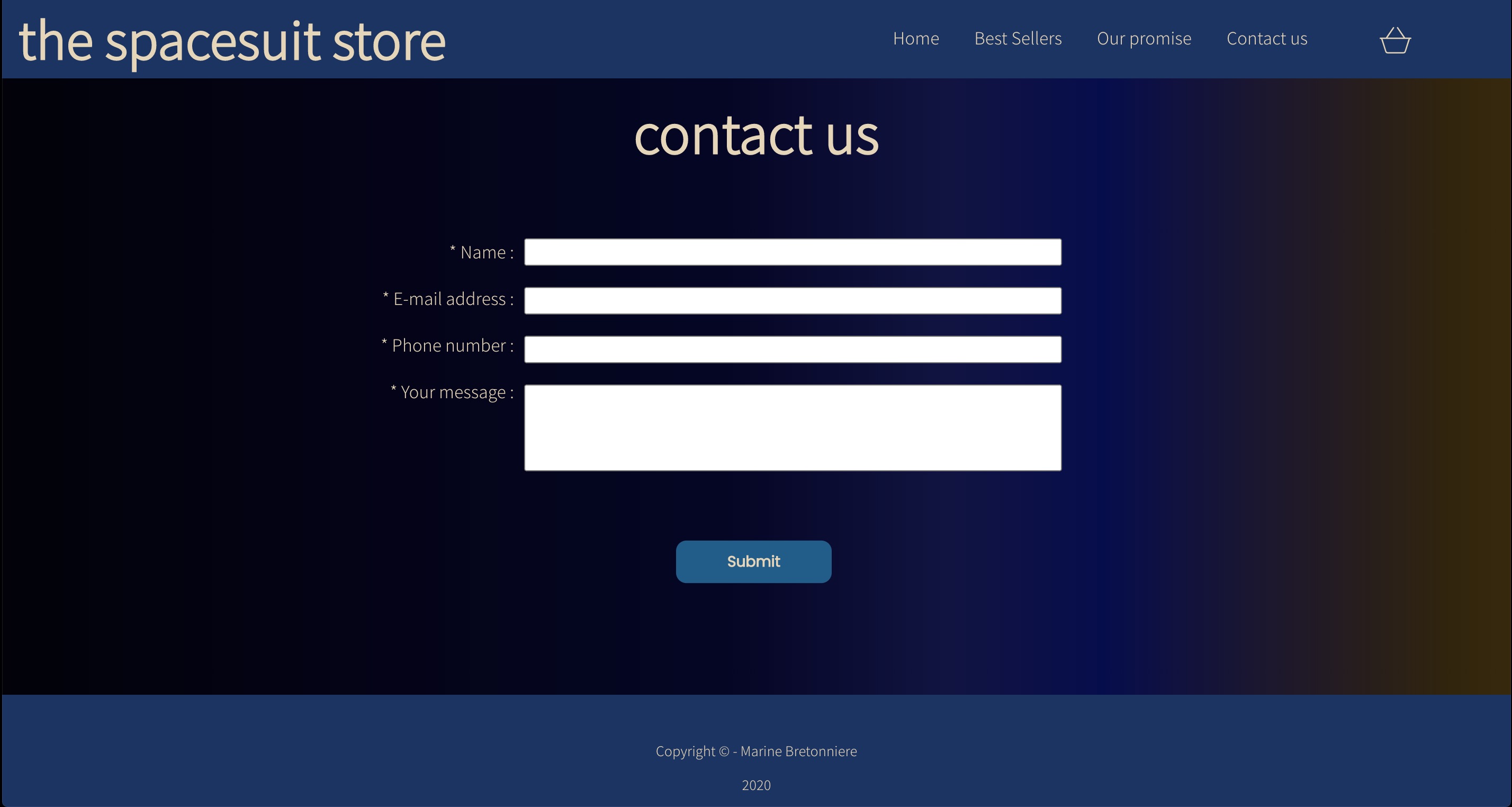 Screenshot of the main page of the project